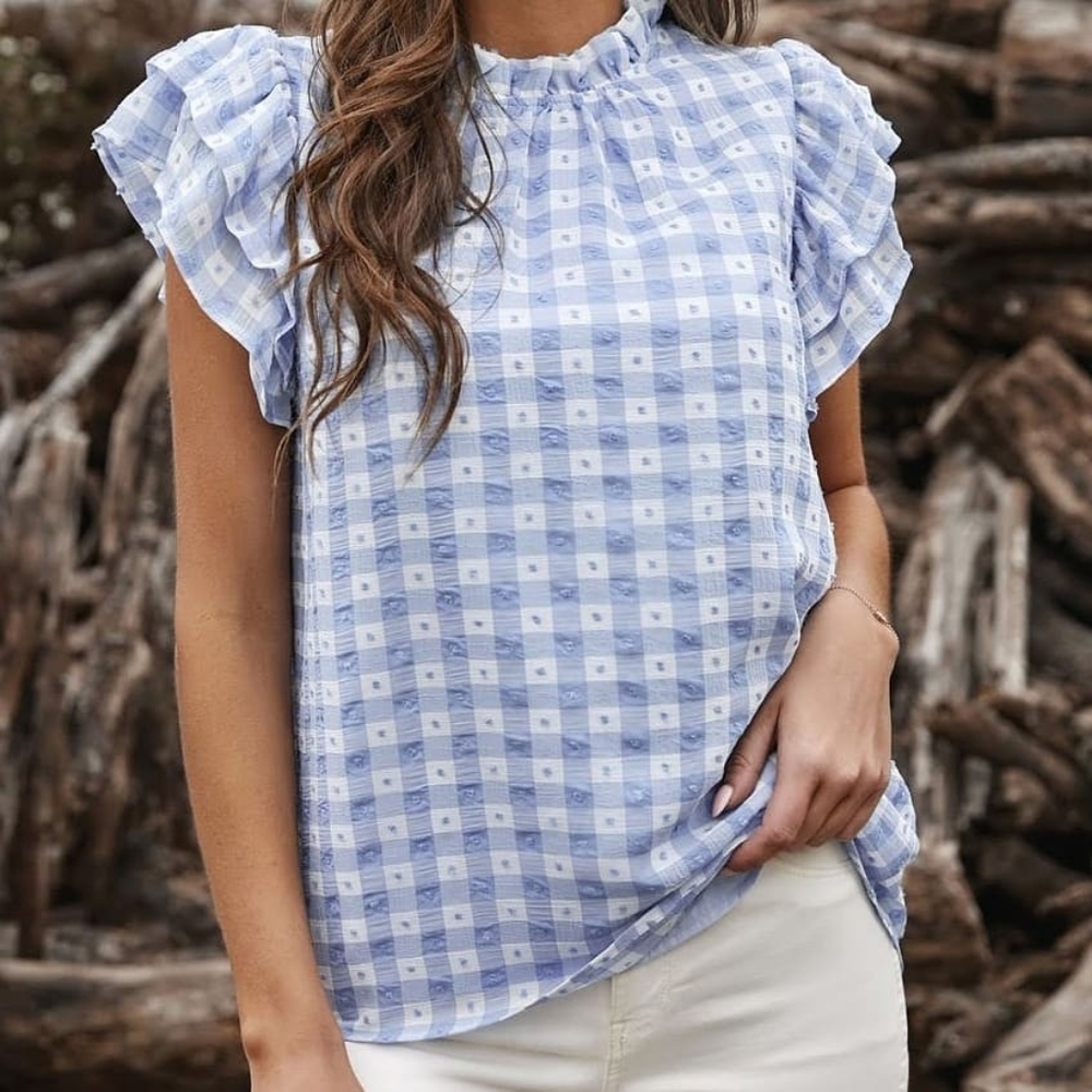 Plaid ruffled sleeves shirt